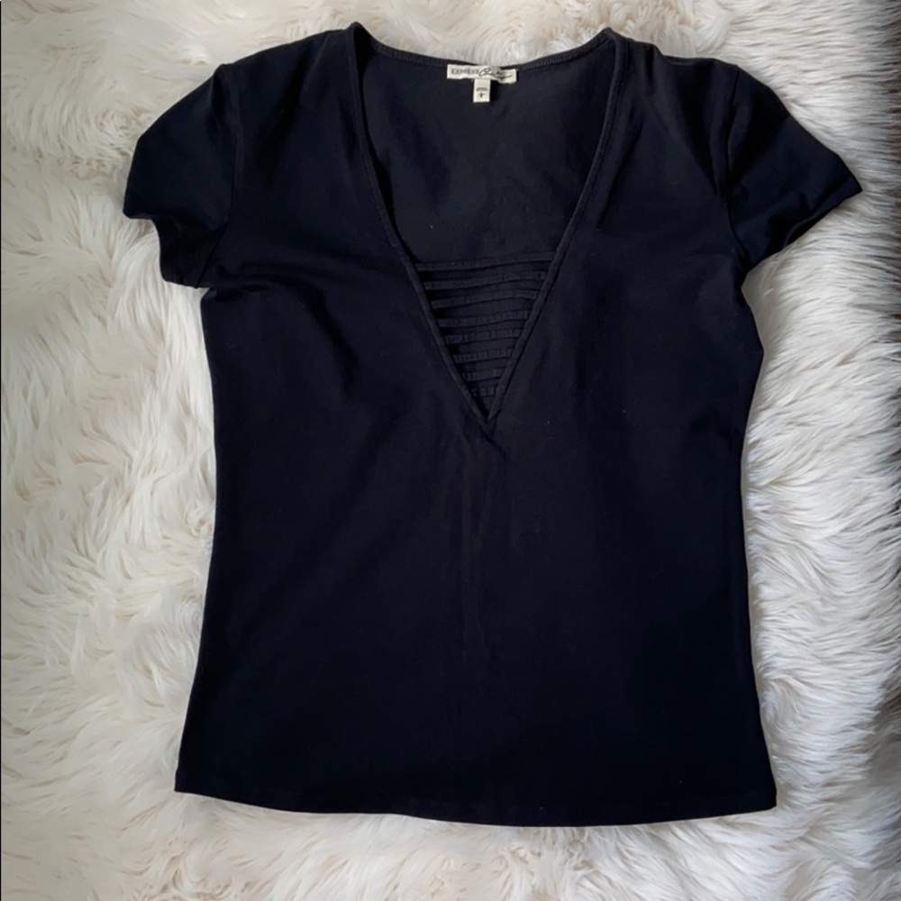 Express black stretchy V neck T shirt, large